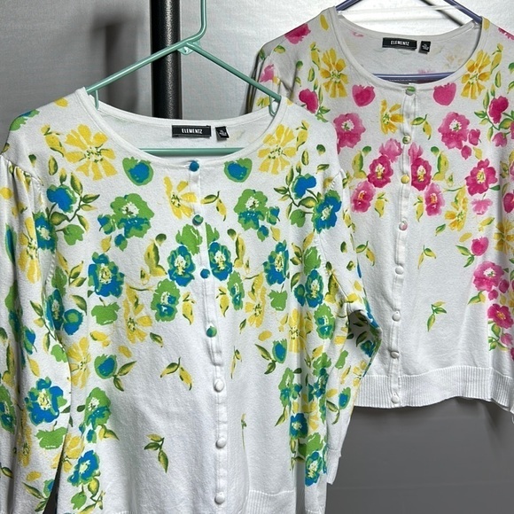 2-Elementz cardigan spring easter cardigans size xl euc long sleeve floral print - Picture 1 of 14